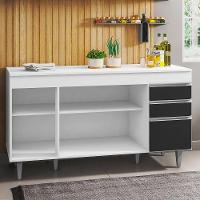 Balcão Gabinete Para Pia 150cm Com Tampo 4 Portas 2 Gavetas Marrocos Branco-preto - Lumil