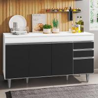 Balcão Gabinete Para Pia 150cm Com Tampo 4 Portas 2 Gavetas Marrocos Branco-preto - Lumil - 5