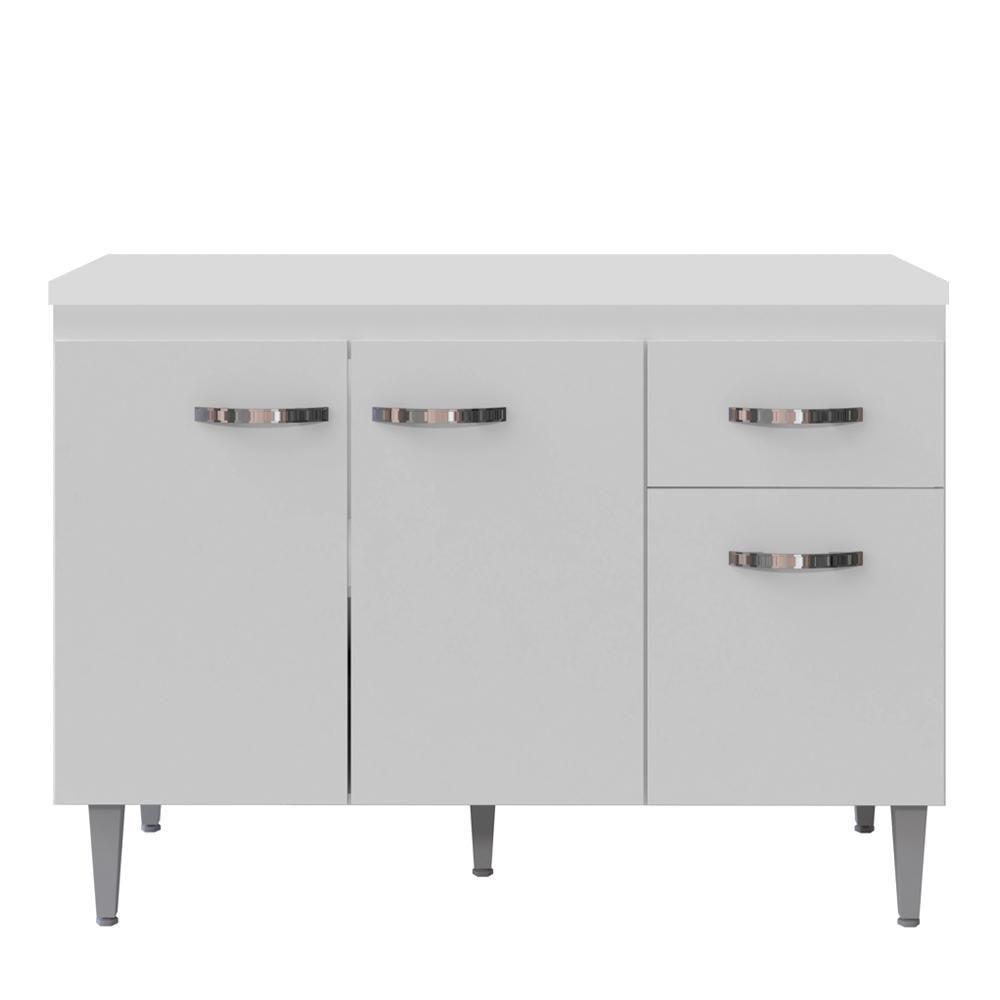 Balcão Gabinete Para Pia Com Tampo 120cm 3 Portas E 1 Gaveta Gabriela Branco - Ajl Móveis - 1