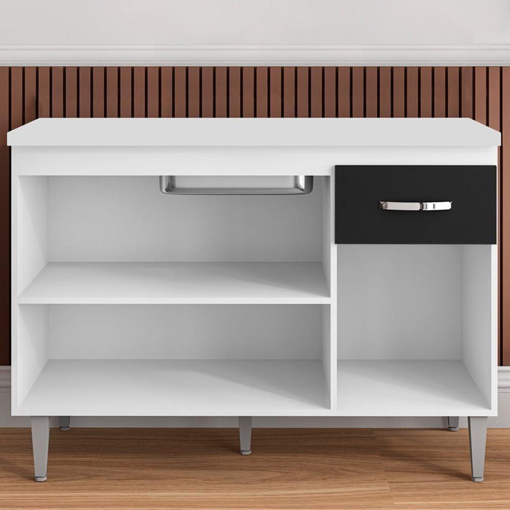 Balcão Gabinete Para Pia Com Tampo 120cm 3 Portas E 1 Gaveta Gabriela Branco - Ajl Móveis - 3