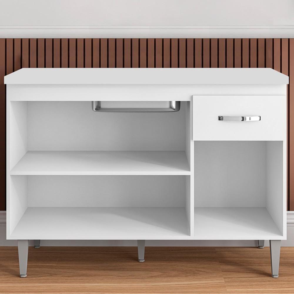 Balcão Gabinete Para Pia Com Tampo 120cm 3 Portas E 1 Gaveta Gabriela Branco - Ajl Móveis - 4