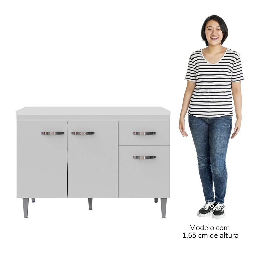Balcão Gabinete Para Pia Com Tampo 120cm 3 Portas E 1 Gaveta Gabriela Branco - Ajl Móveis - 5