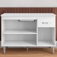 Balcão Gabinete Para Pia Com Tampo 120cm 3 Portas E 1 Gaveta Gabriela Branco - Ajl Móveis