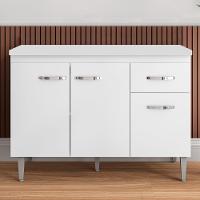 Balcão Gabinete Para Pia Com Tampo 120cm 3 Portas E 1 Gaveta Gabriela Branco - Ajl Móveis - 9