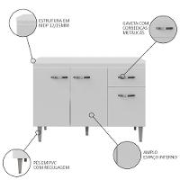 Balcão Gabinete Para Pia Com Tampo 120cm 3 Portas E 1 Gaveta Gabriela Branco - Ajl Móveis - 10