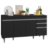 Balcão Gabinete Para Pia 150cm Com Tampo 4 Portas 2 Gavetas Marrocos Preto - Lumil - 1