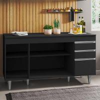 Balcão Gabinete Para Pia 150cm Com Tampo 4 Portas 2 Gavetas Marrocos Preto - Lumil