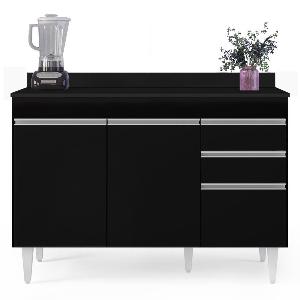 Balcão Gabinete Para Pia Com Tampo 120cm Michigan Preto - Lumil - 4