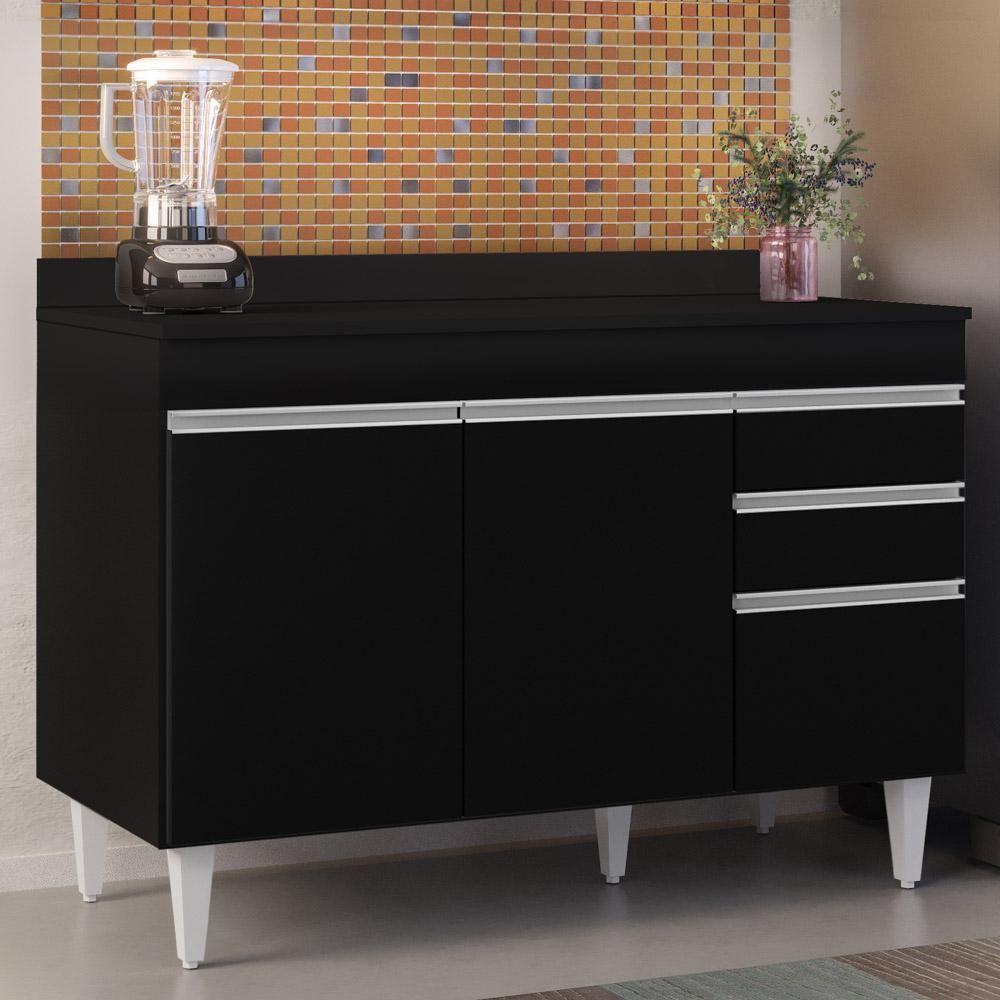 Balcão Gabinete Para Pia Com Tampo 120cm Michigan Preto - Lumil - 6