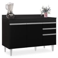 Balcão Gabinete Para Pia Com Tampo 120cm Michigan Preto - Lumil - 1