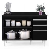 Balcão Gabinete Para Pia Com Tampo 120cm Michigan Preto - Lumil - 5