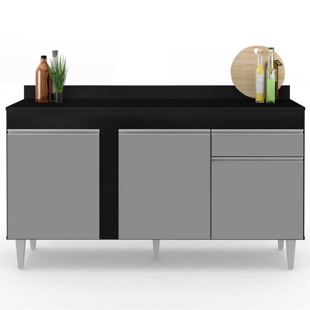 Balcão Gabinete Para Pia Com Tampo 150cm 3 Portas 1 Gaveta Dakota Preto-cinza - Lumil - 2