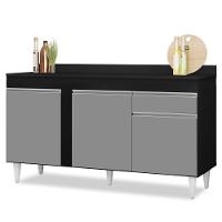 Balcão Gabinete Para Pia Com Tampo 150cm 3 Portas 1 Gaveta Dakota Preto-cinza - Lumil - 1