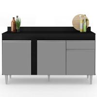 Balcão Gabinete Para Pia Com Tampo 150cm 3 Portas 1 Gaveta Dakota Preto-cinza - Lumil - 2