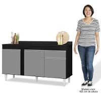 Balcão Gabinete Para Pia Com Tampo 150cm 3 Portas 1 Gaveta Dakota Preto-cinza - Lumil