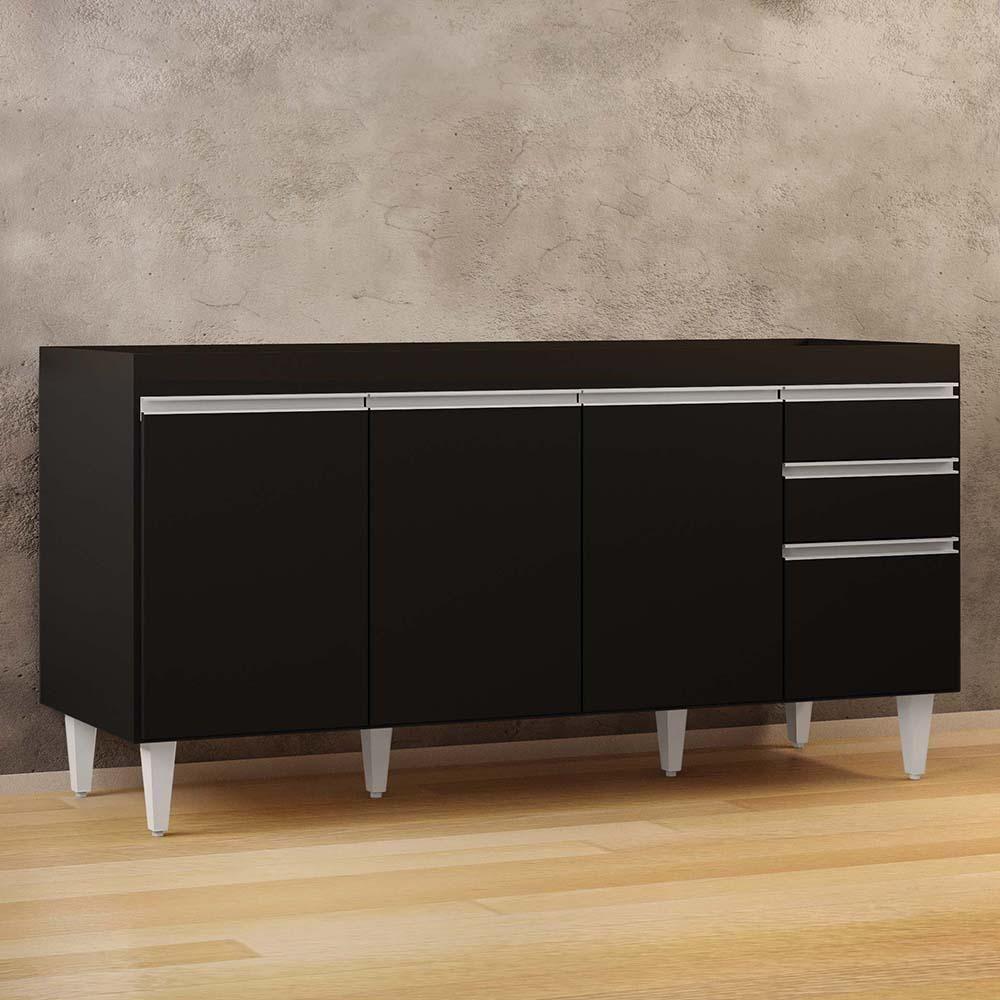 Balcão Gabinete 160cm Sem Tampo 4 Portas 2 Gavetas Arkansas Preto - Lumil Móveis - 6