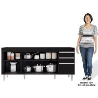 Balcão Gabinete 160cm Sem Tampo 4 Portas 2 Gavetas Arkansas Preto - Lumil Móveis - 3