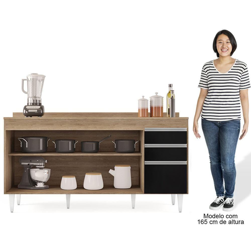 Balcão Gabinete Para Pia Com Tampo 160cm Arkansas Castanho-preto - Lumil - 5