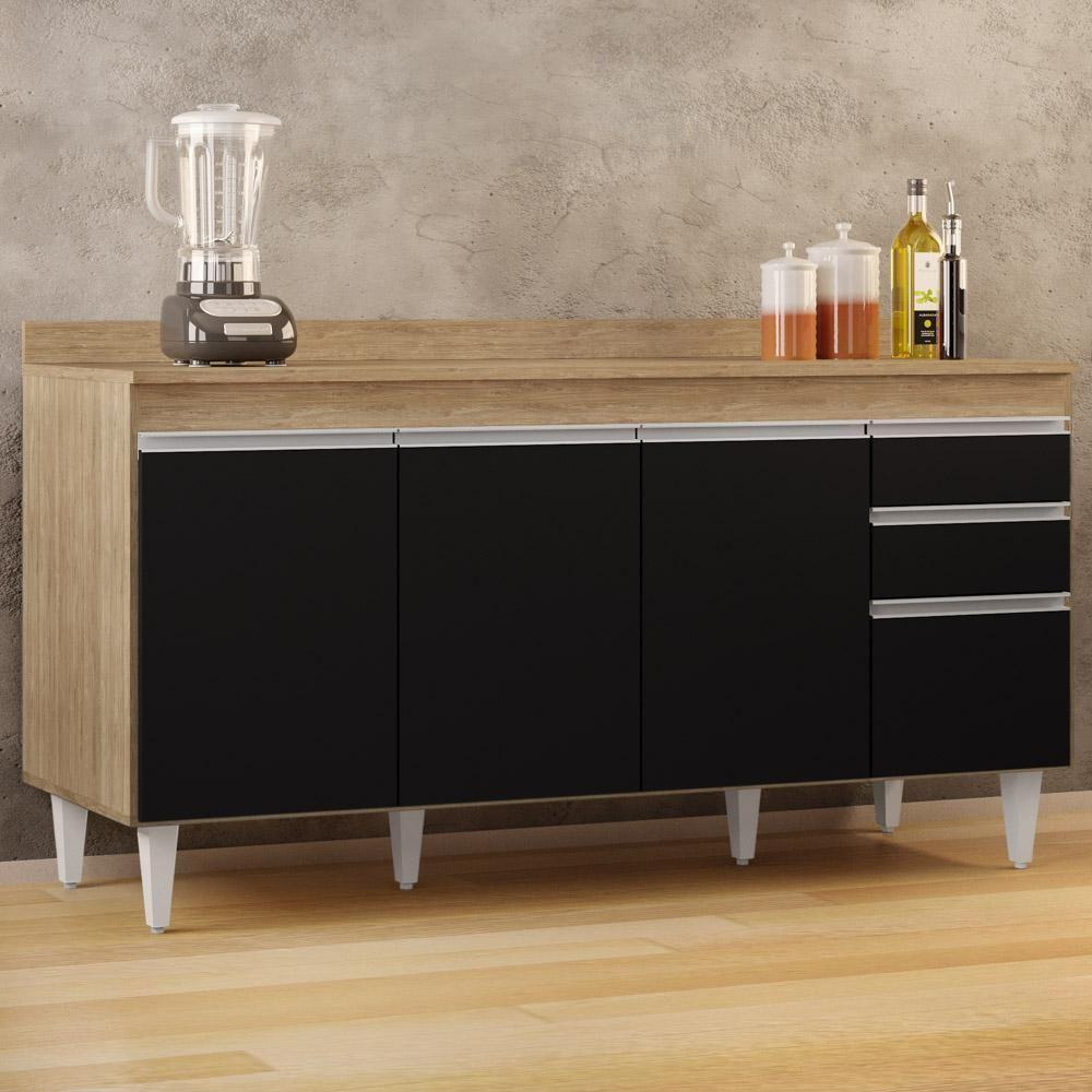 Balcão Gabinete Para Pia Com Tampo 160cm Arkansas Castanho-preto - Lumil - 7