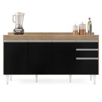 Balcão Gabinete Para Pia Com Tampo 160cm Arkansas Castanho-preto - Lumil - 3