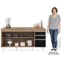 Balcão Gabinete Para Pia Com Tampo 160cm Arkansas Castanho-preto - Lumil - 5