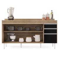 Balcão Gabinete Para Pia Com Tampo 160cm Arkansas Castanho-preto - Lumil - 8