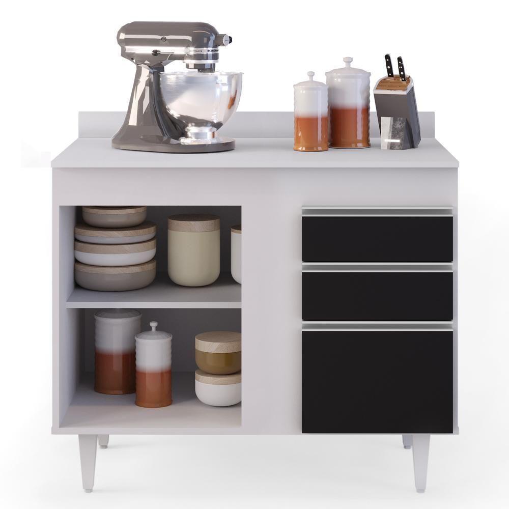 Balcão Gabinete 100cm Com Tampo 2 Portas Luziania Preto-branco - Lumil - 3