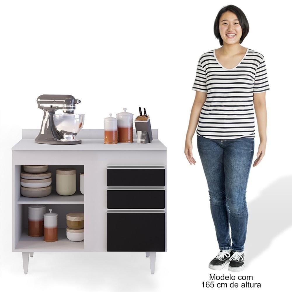 Balcão Gabinete 100cm Com Tampo 2 Portas Luziania Preto-branco - Lumil - 5