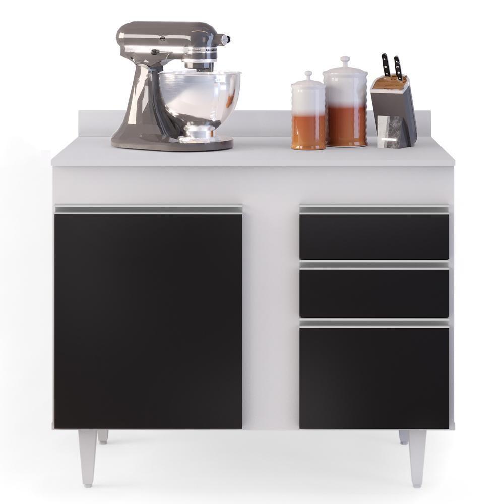 Balcão Gabinete 100cm Com Tampo 2 Portas Luziania Preto-branco - Lumil - 7