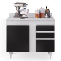 Balcão Gabinete 100cm Com Tampo 2 Portas Luziania Preto-branco - Lumil - 7