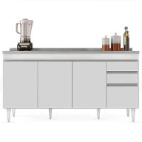 Balcão Gabinete Com Pia Inox 160cm Arkansas Branco - Lumil - 3