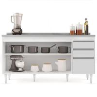 Balcão Gabinete Com Pia Inox 160cm Arkansas Branco - Lumil - 7