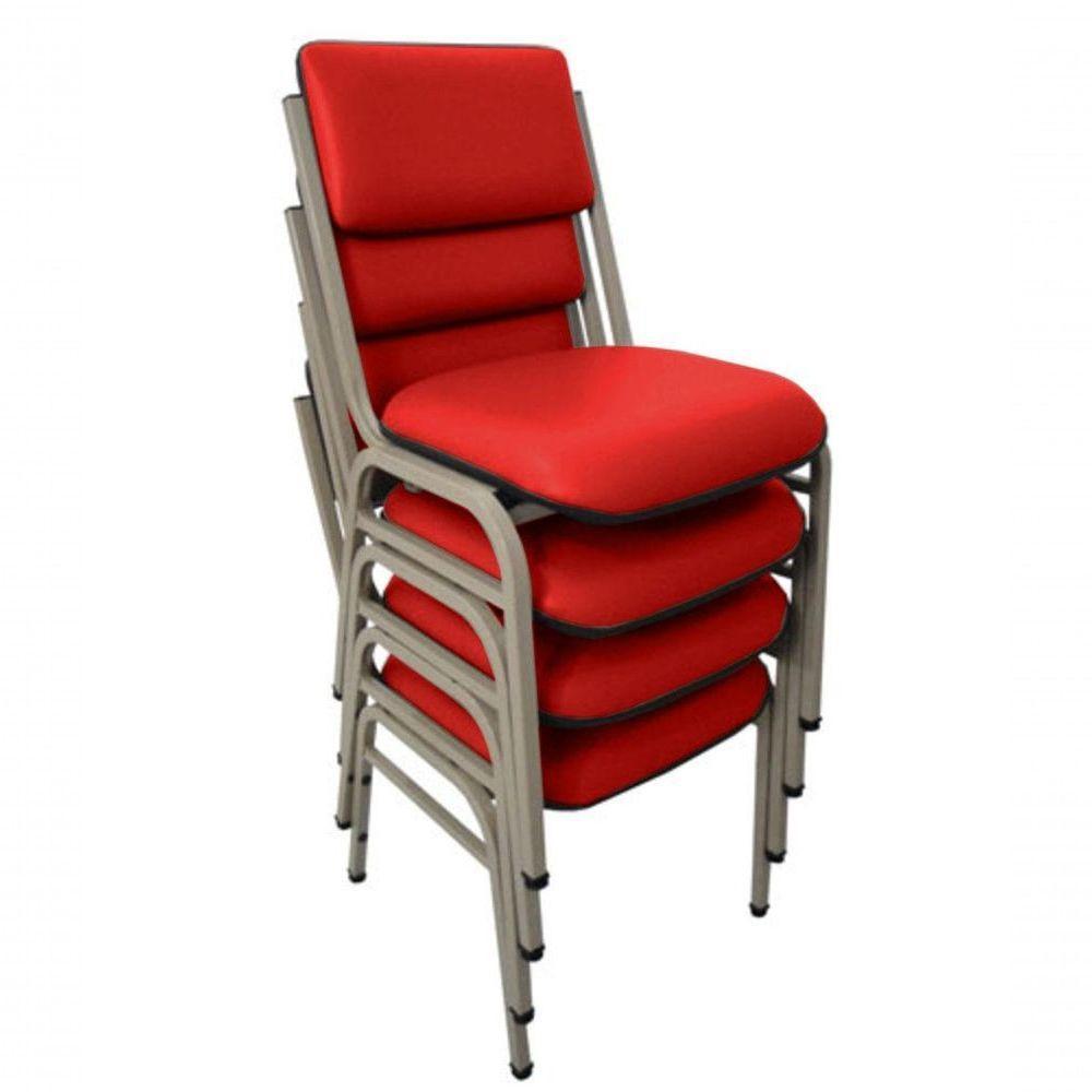 Kit Com 4 Cadeiras Para Auditórios Linha Hotel Smart Vermelho - 1