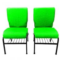 02 Cadeiras Para Igrejas C/ Porta Biblía E Porta Cálice Verde - 3