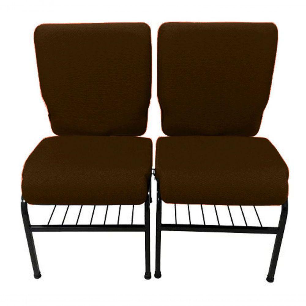 02 Cadeiras Para Igrejas C/ Porta Biblía E Porta Cálice Marrom - 1