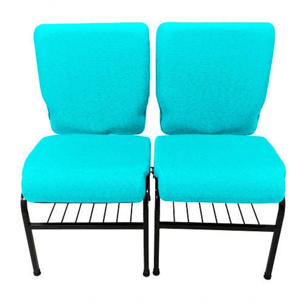 02 Cadeiras Para Igrejas C/ Porta Biblía E Porta Cálice Verde - 1