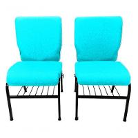 02 Cadeiras Para Igrejas C/ Porta Biblía E Porta Cálice Verde - 3