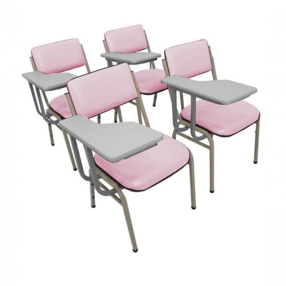 Kit Com 4 Cadeiras Para Auditórios Linha Hotel Smart Rosa - 1