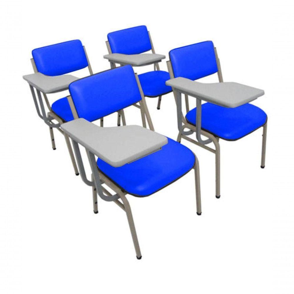 Kit Com 4 Cadeiras Para Auditórios Linha Hotel Smart Azul - 1