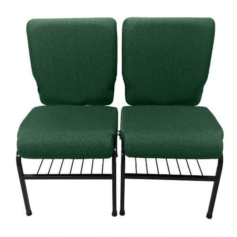 02 Cadeiras Para Igrejas C/ Porta Biblía E Porta Cálice Verde - 1