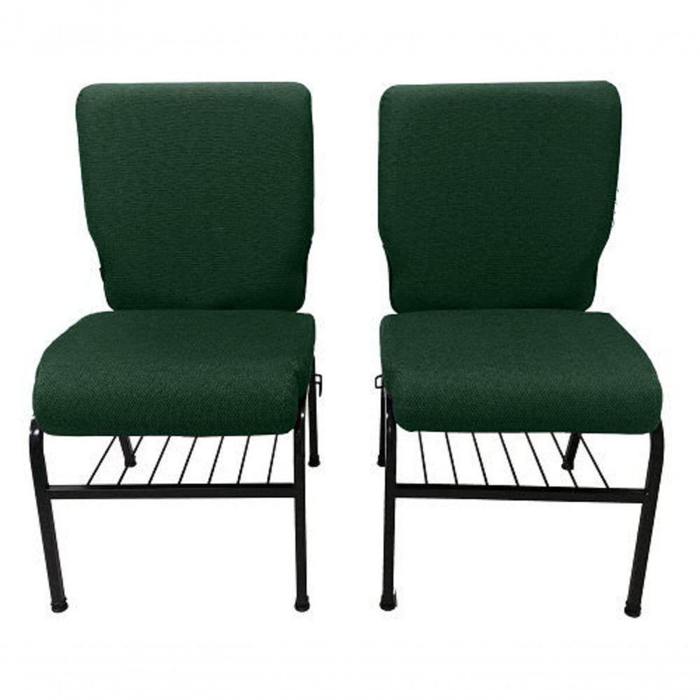 02 Cadeiras Para Igrejas C/ Porta Biblía E Porta Cálice Verde - 3