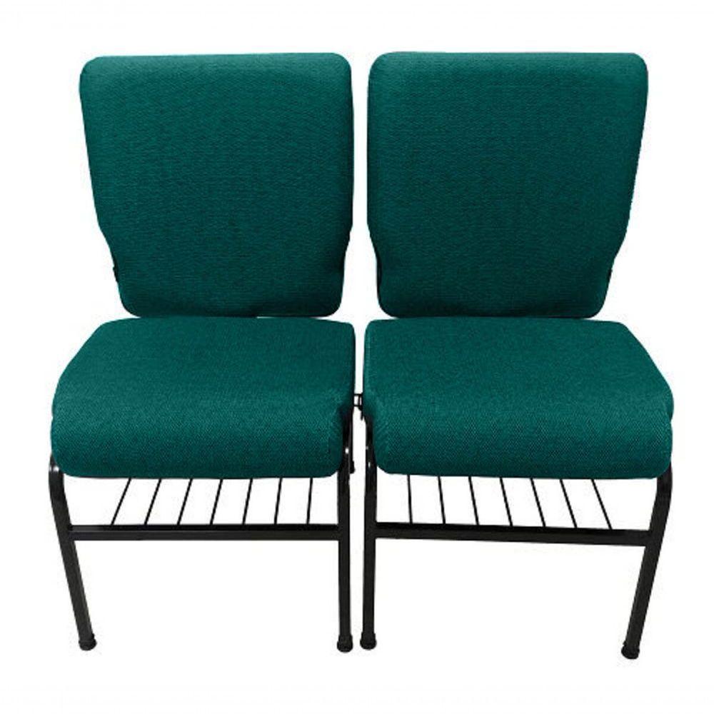 02 Cadeiras Para Igrejas C/ Porta Biblía E Porta Cálice Verde. - 1