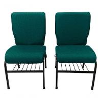 02 Cadeiras Para Igrejas C/ Porta Biblía E Porta Cálice Verde. - 3