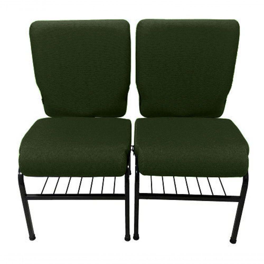 02 Cadeiras Para Igrejas C/ Porta Biblía E Porta Cálice Verde. - 1