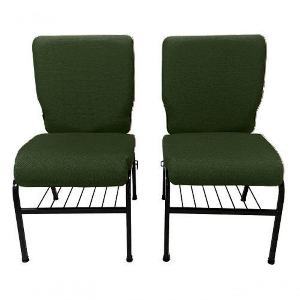 02 Cadeiras Para Igrejas C/ Porta Biblía E Porta Cálice Verde. - 3
