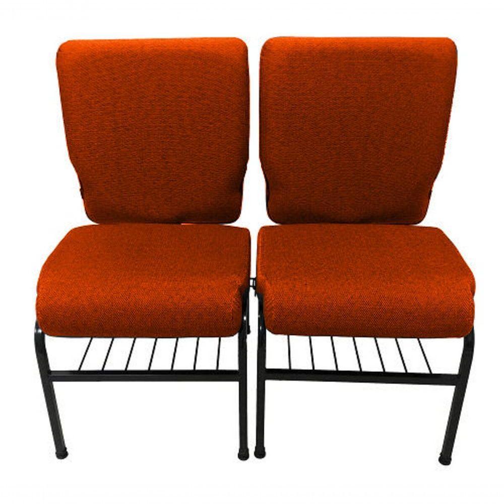 02 Cadeiras Para Igrejas C/ Porta Biblía E Porta Cálice Laranja - 1