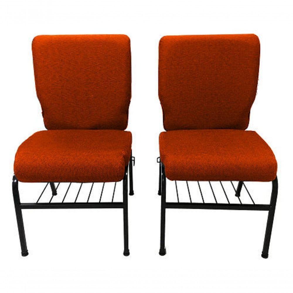 02 Cadeiras Para Igrejas C/ Porta Biblía E Porta Cálice Laranja - 3