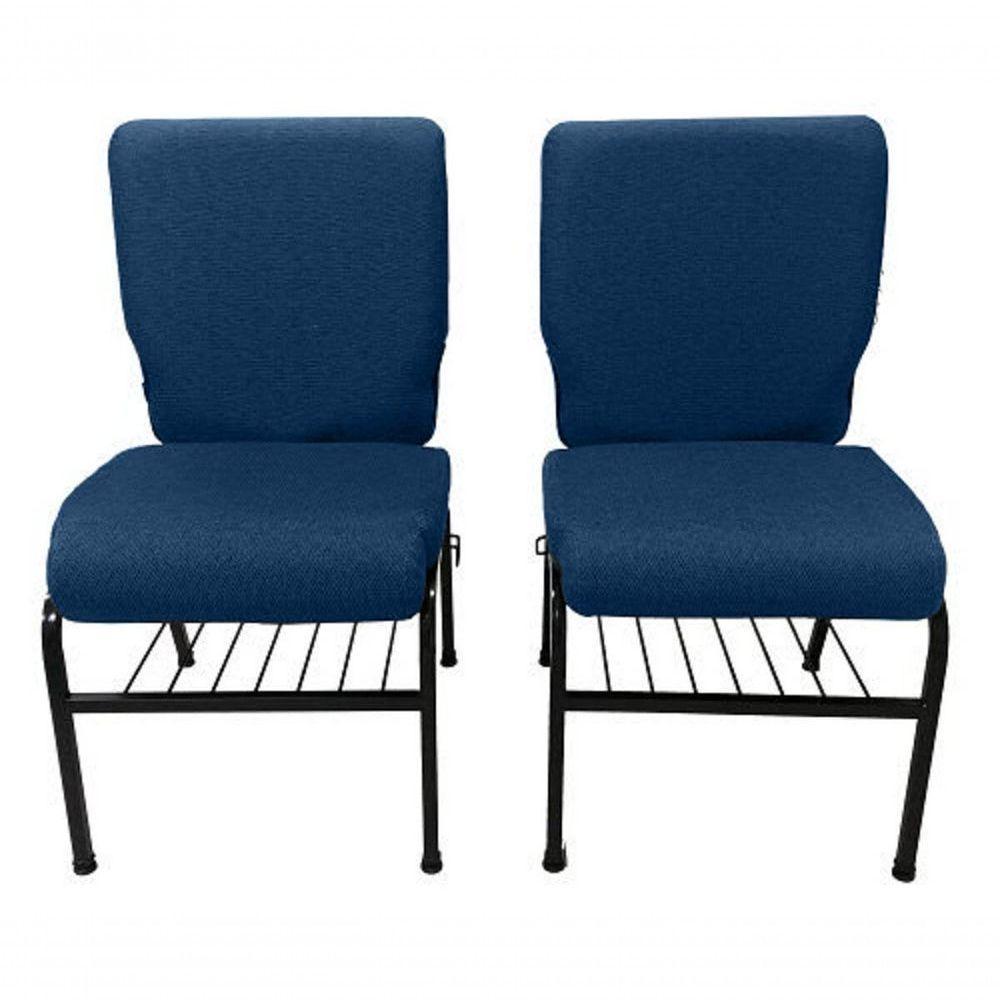 02 Cadeiras Para Igrejas C/ Porta Biblía E Porta Cálice Azul - 3