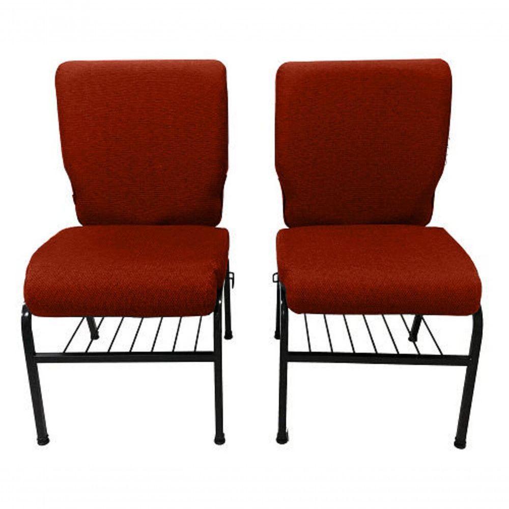 02 Cadeiras Para Igrejas C/ Porta Biblía E Porta Cálice Vermelho - 3