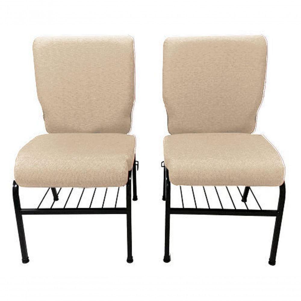 02 Cadeiras Para Igrejas C/ Porta Biblía E Porta Cálice Bege - 3